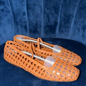 Joie Woven Leather Flats in Orange